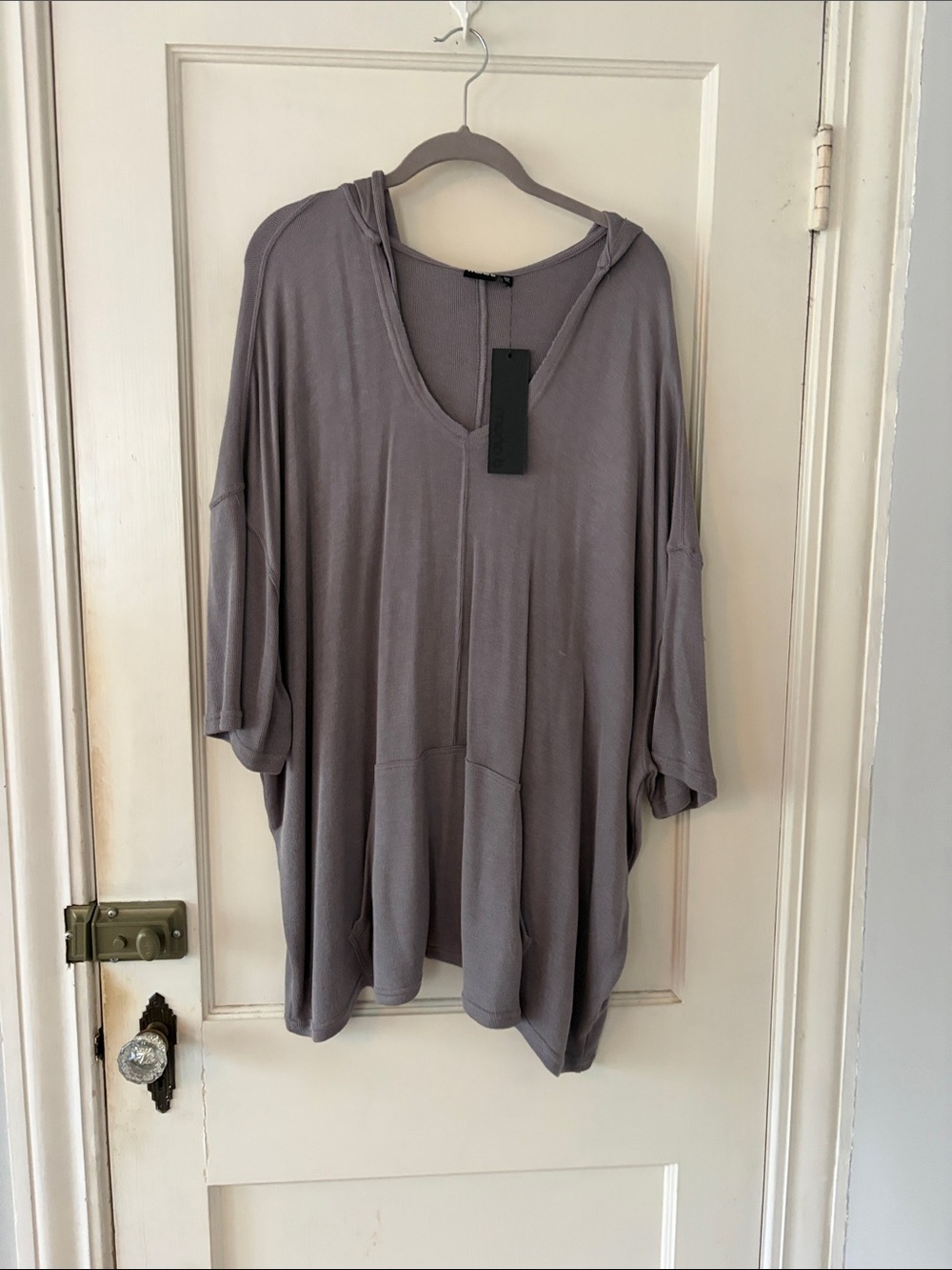 Mono B Oversized V-Neck Hooded Tunic - Gray